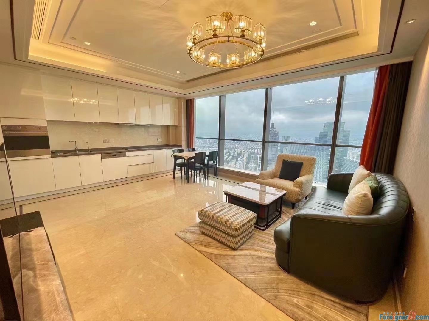Perfect!! High Floor Suzhou Center Apartment 2 bedrooms/Jinji Lake,SIP /Beautiful lake view /fully furnished,Central AC/bright rooms with French windows