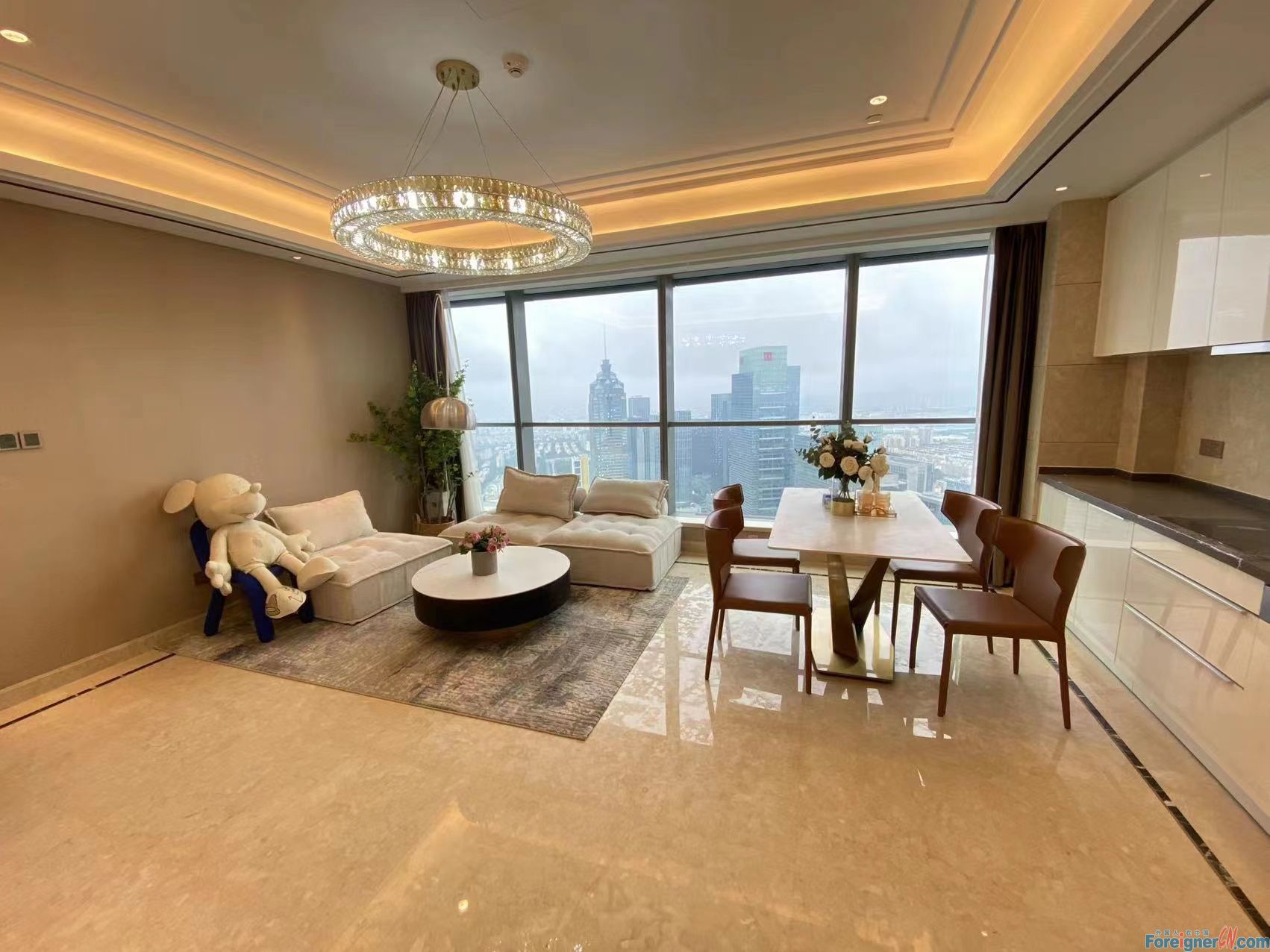 Spacious!! high floor/City-View Suzhou Center apartment in SIP rent/2 bedrooms,2 bathrooms/Jinji Lake,SIP /Beautiful lake view /fully furnished,Central AC/bright rooms with French windows