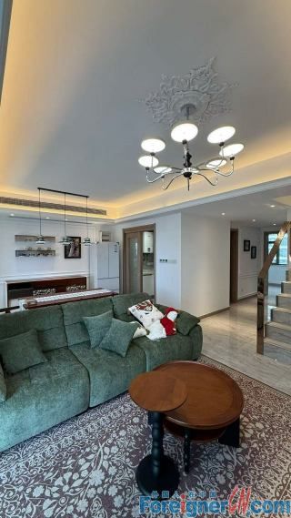Classic Design !! Retro green decoration /Modern apartment rent in Suzhou!!Find a home in Suzhou/Property rent in Suzhou/4rooms/ pets Friendly/ Duplex apartment /Modern/Floor heating and central AC/fully furnished/close to Huqiu Wetland Park